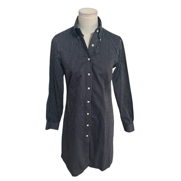 Brooks Brothers Navy Blue White Casual Button Down Shirt Dress Size 2 Work‎ - Picture 1 of 6